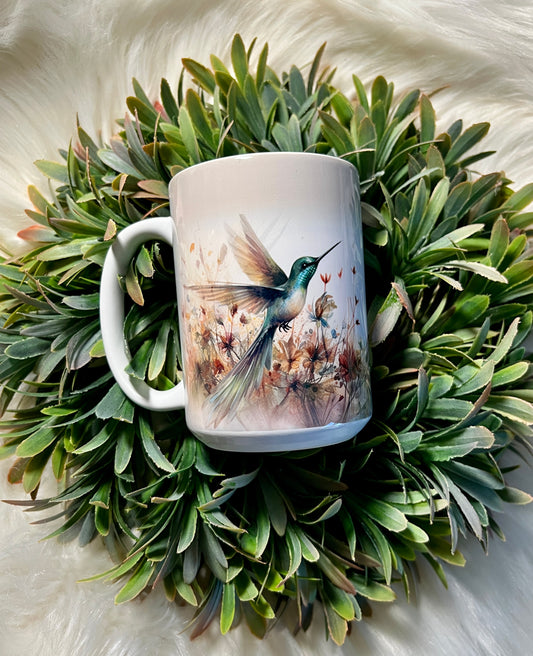 Hummingbirds and flowers mug