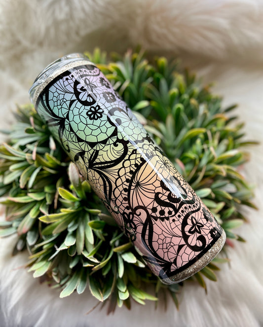 Marble and lace with silver glitter accent tumbler