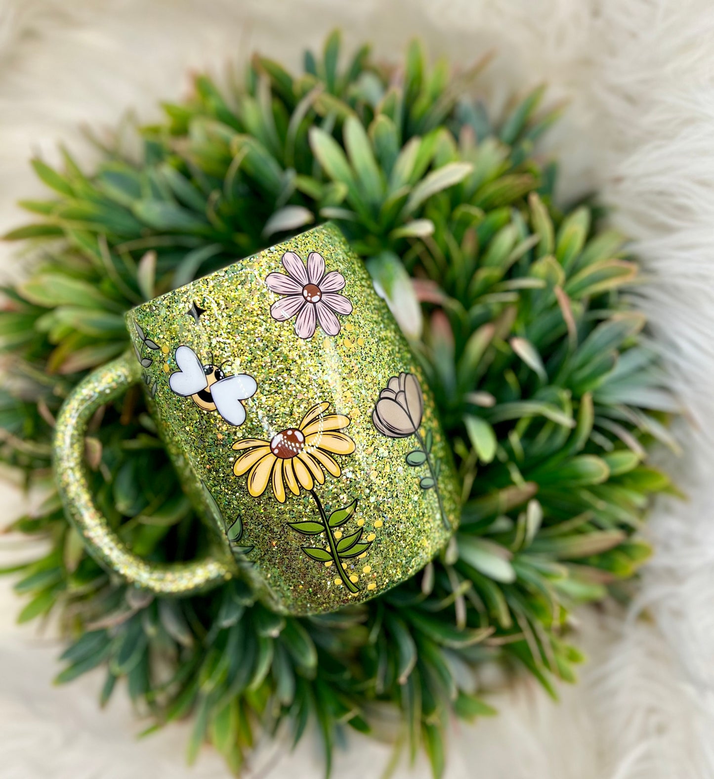 Green floral mug