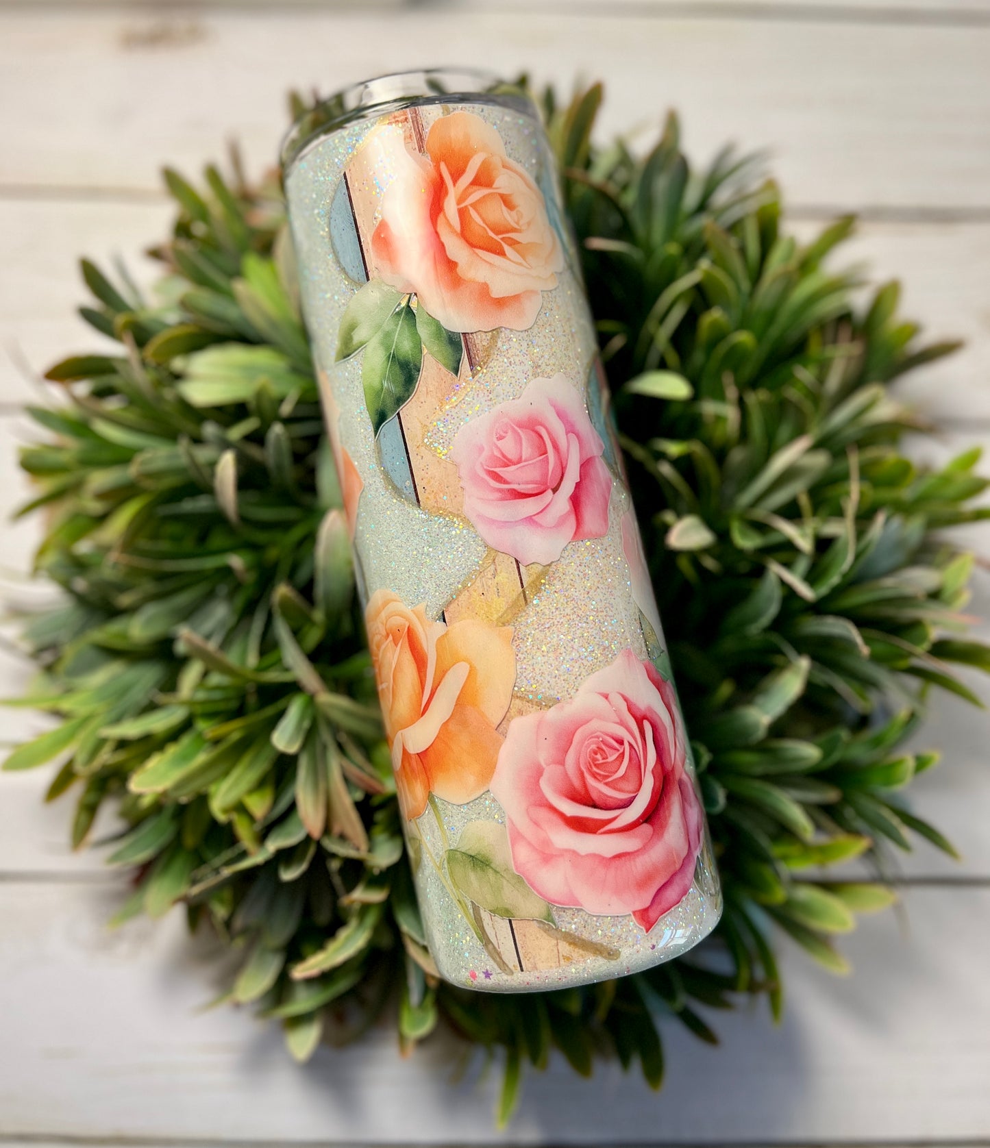 Pink and peach floral tumbler