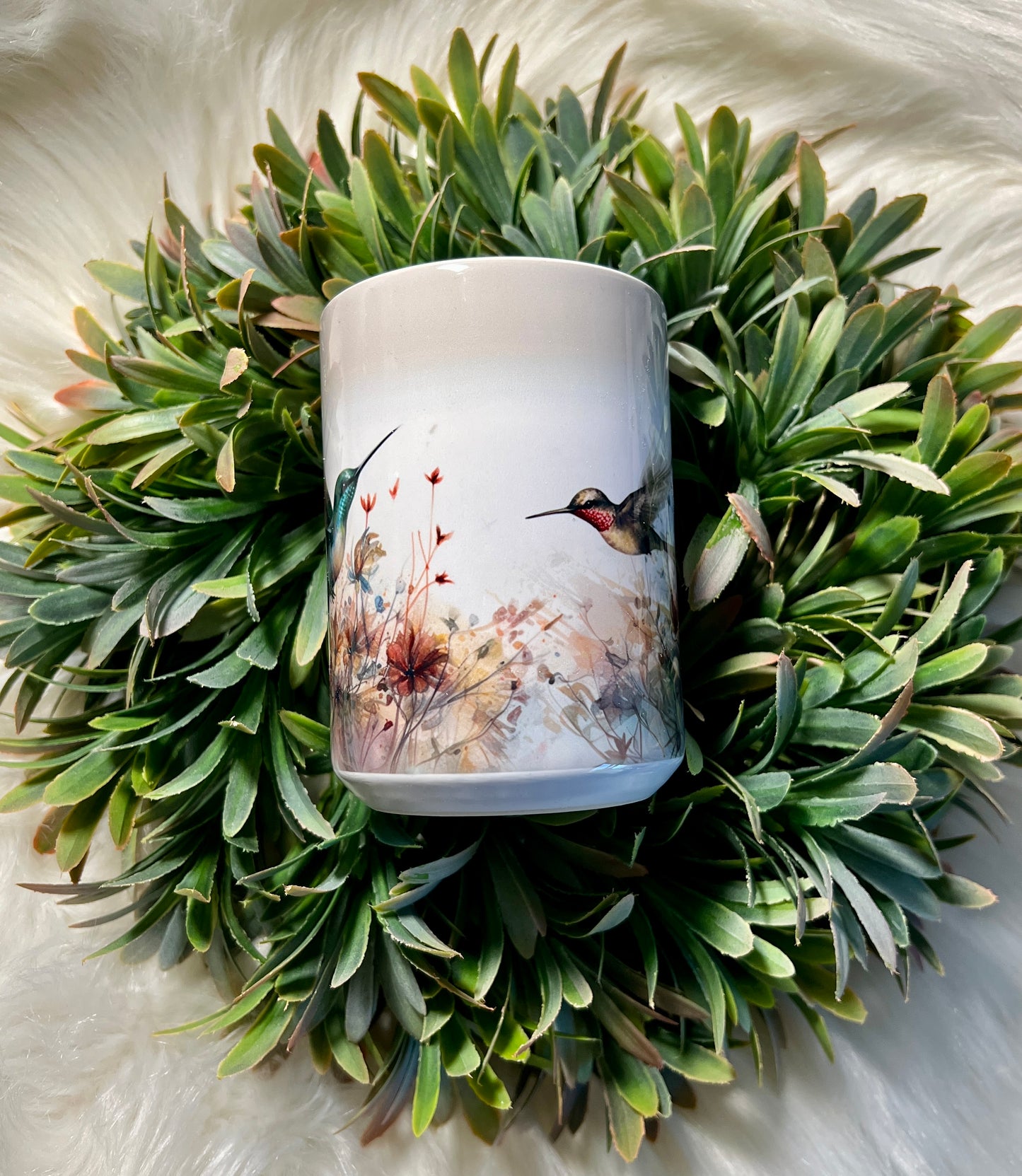 Hummingbirds and flowers mug