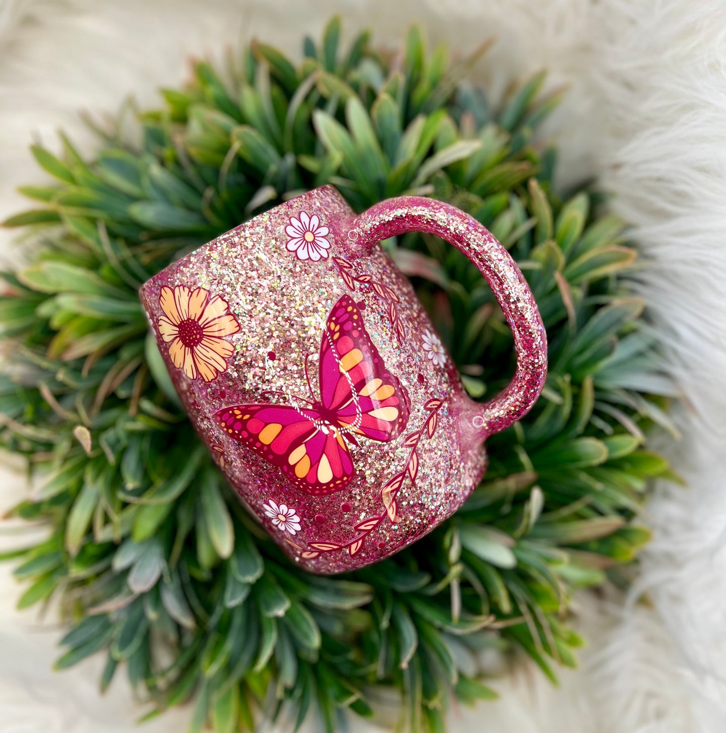 Pink butterfly mug