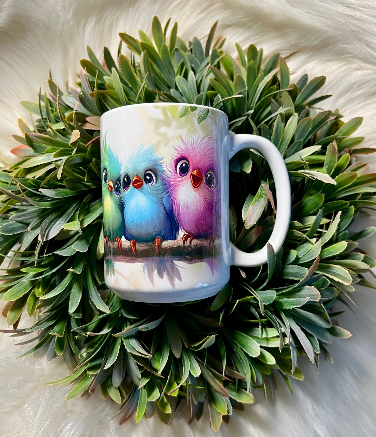 Colorful birds mug