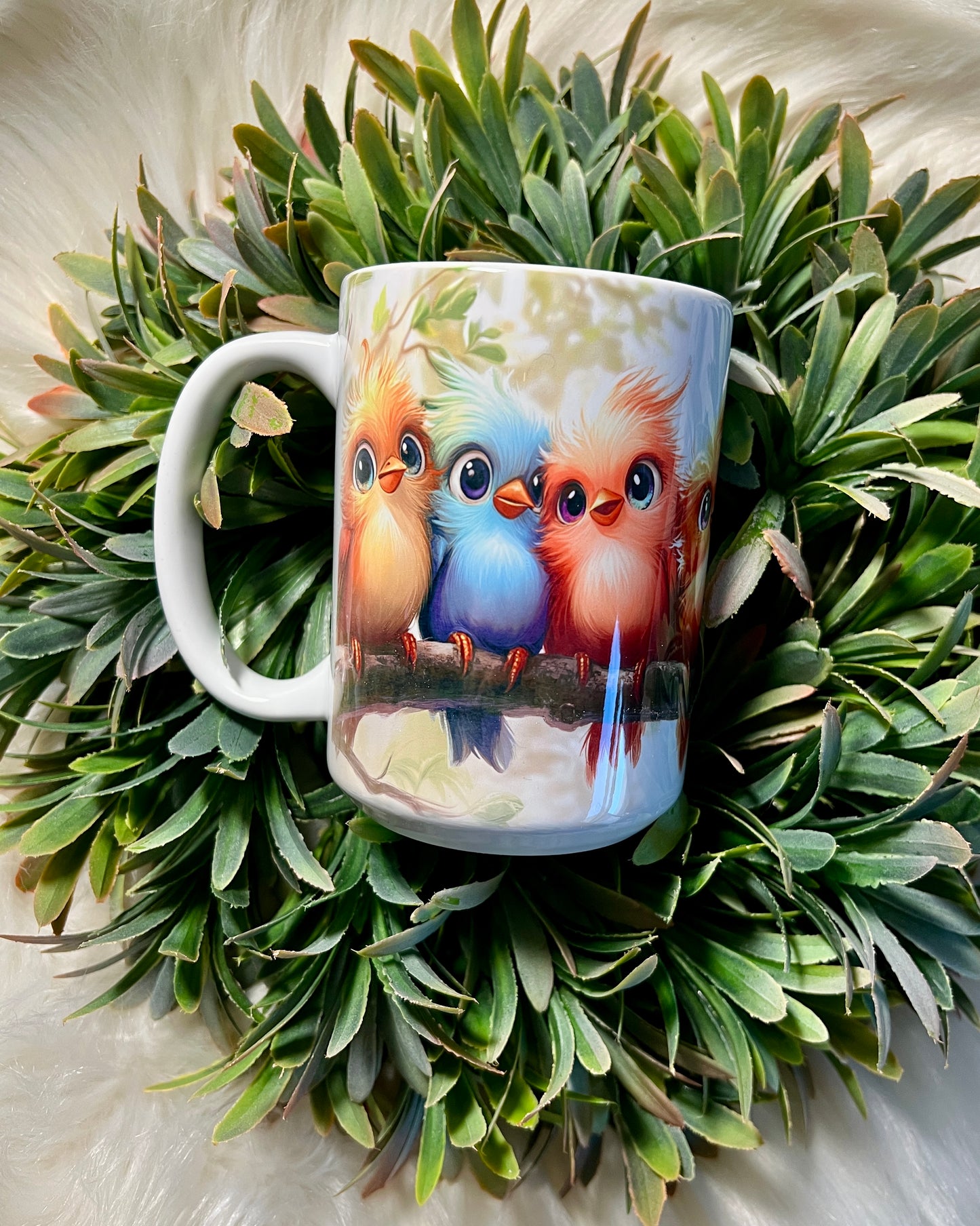 Colorful birds mug