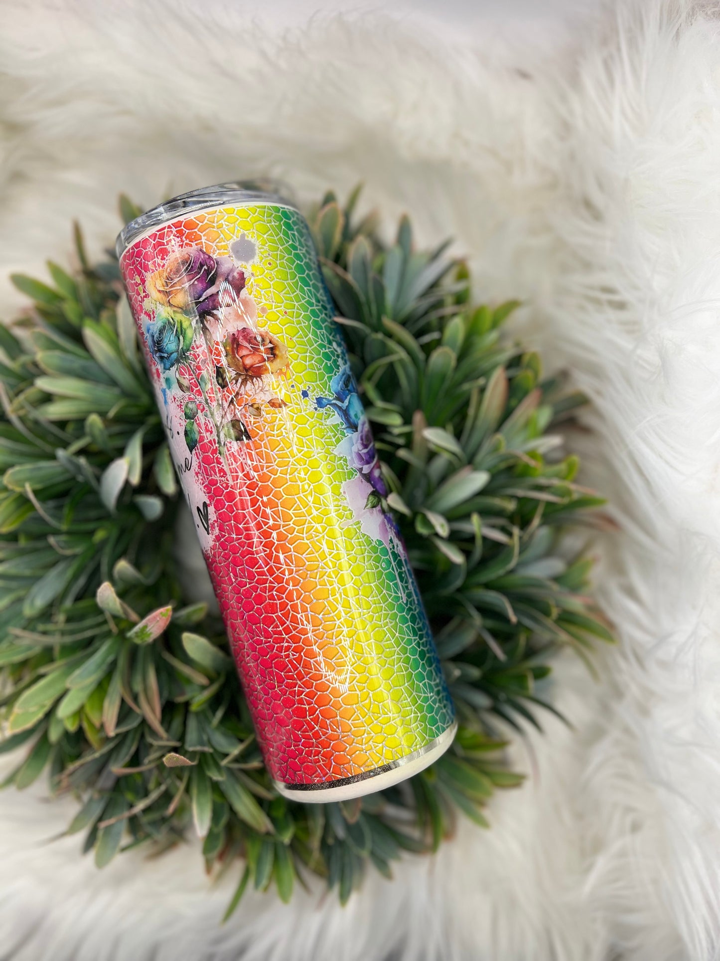 Rainbow floral tumbler