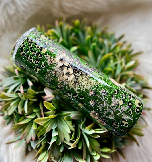 Green leopard and floral tumbler