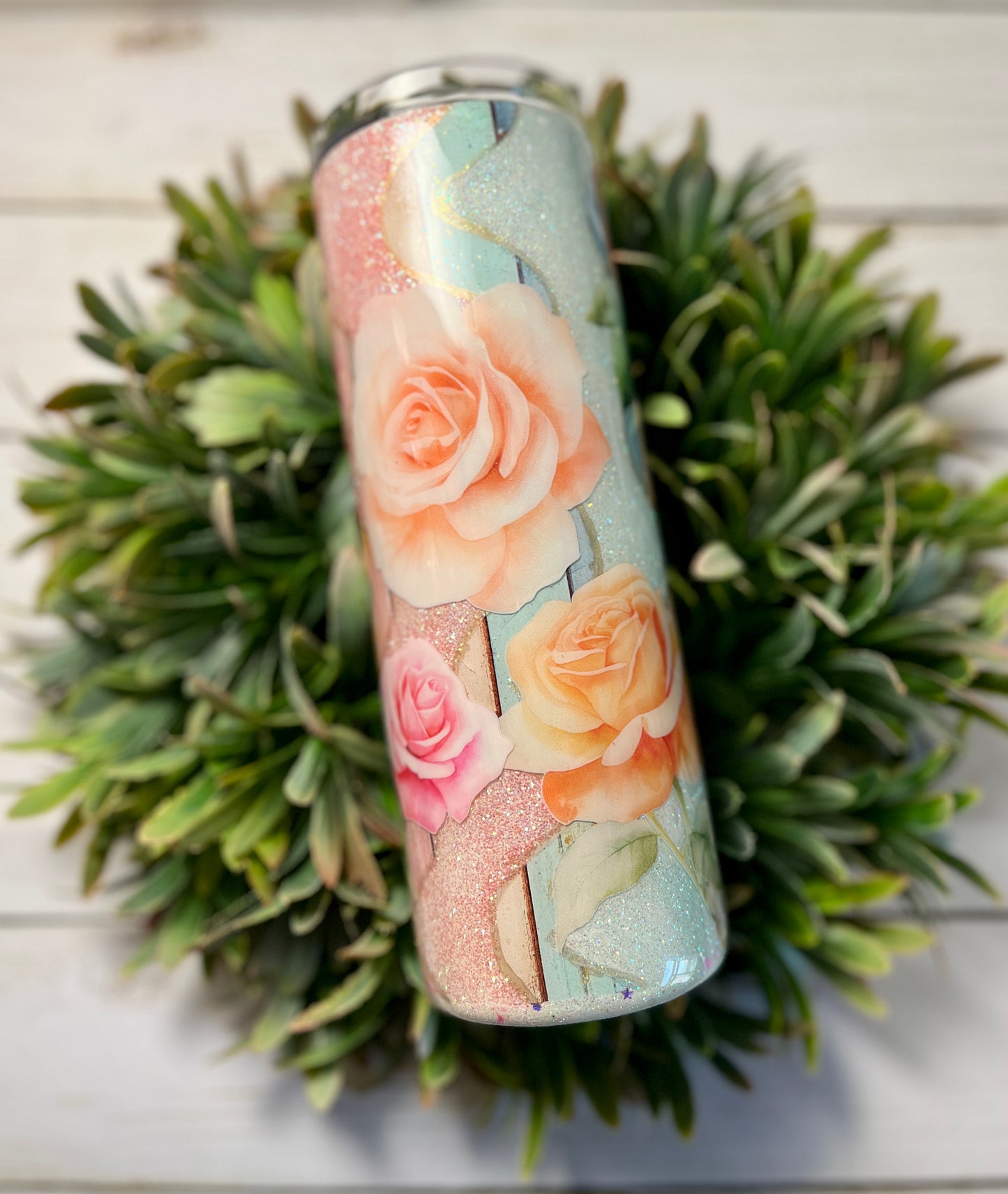 Pink and peach floral tumbler