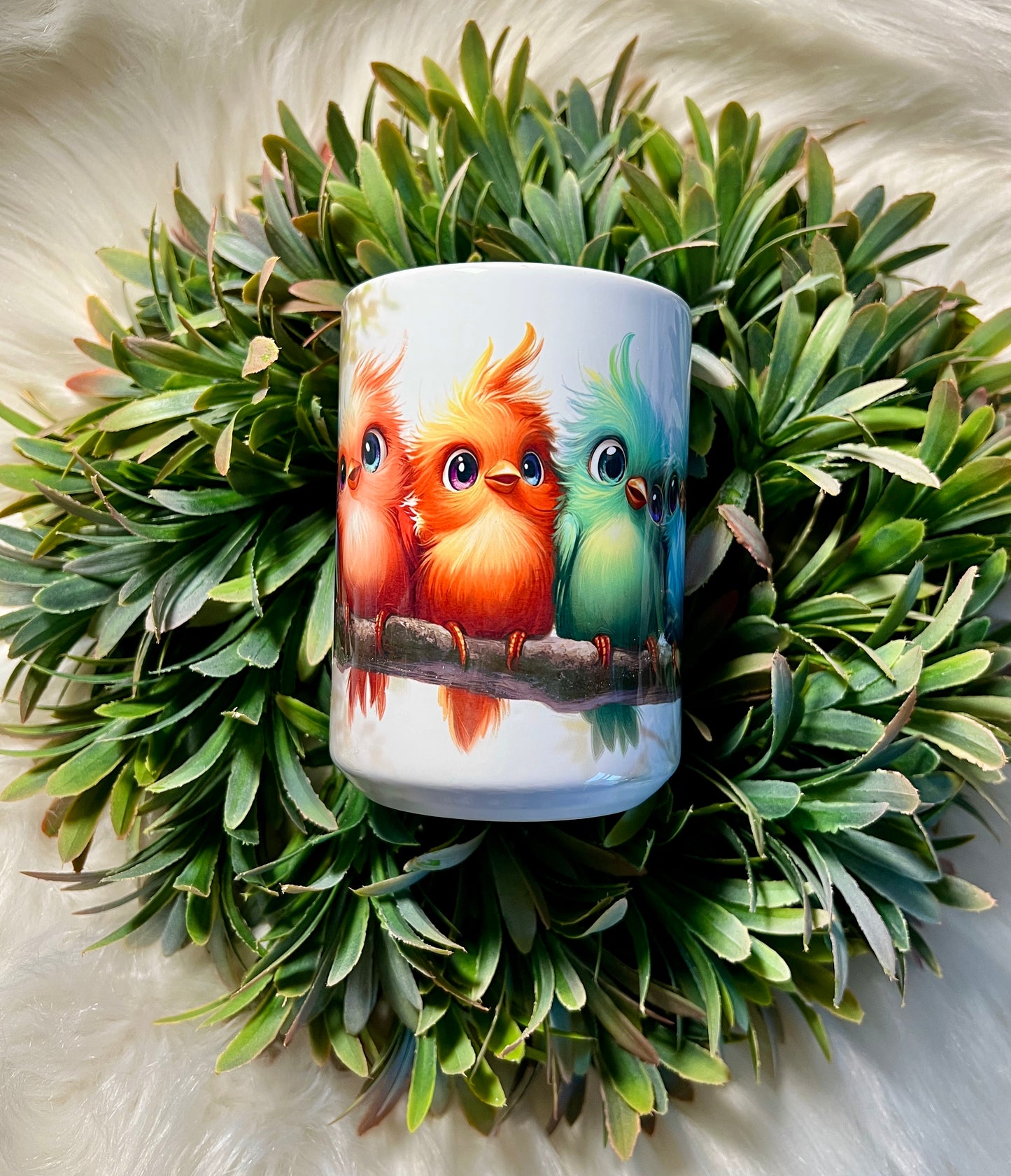 Colorful birds mug