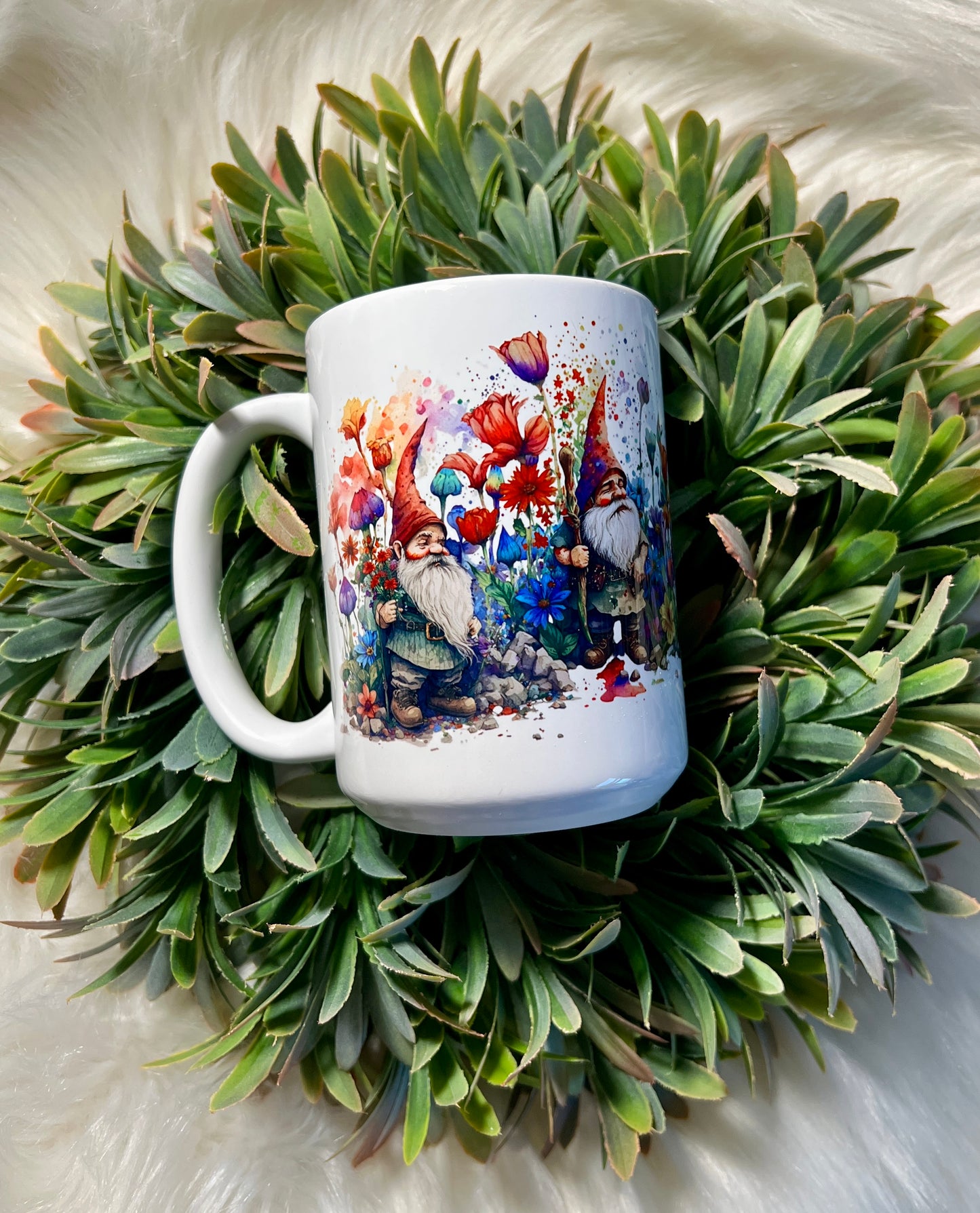 Gnomes and flowers mug