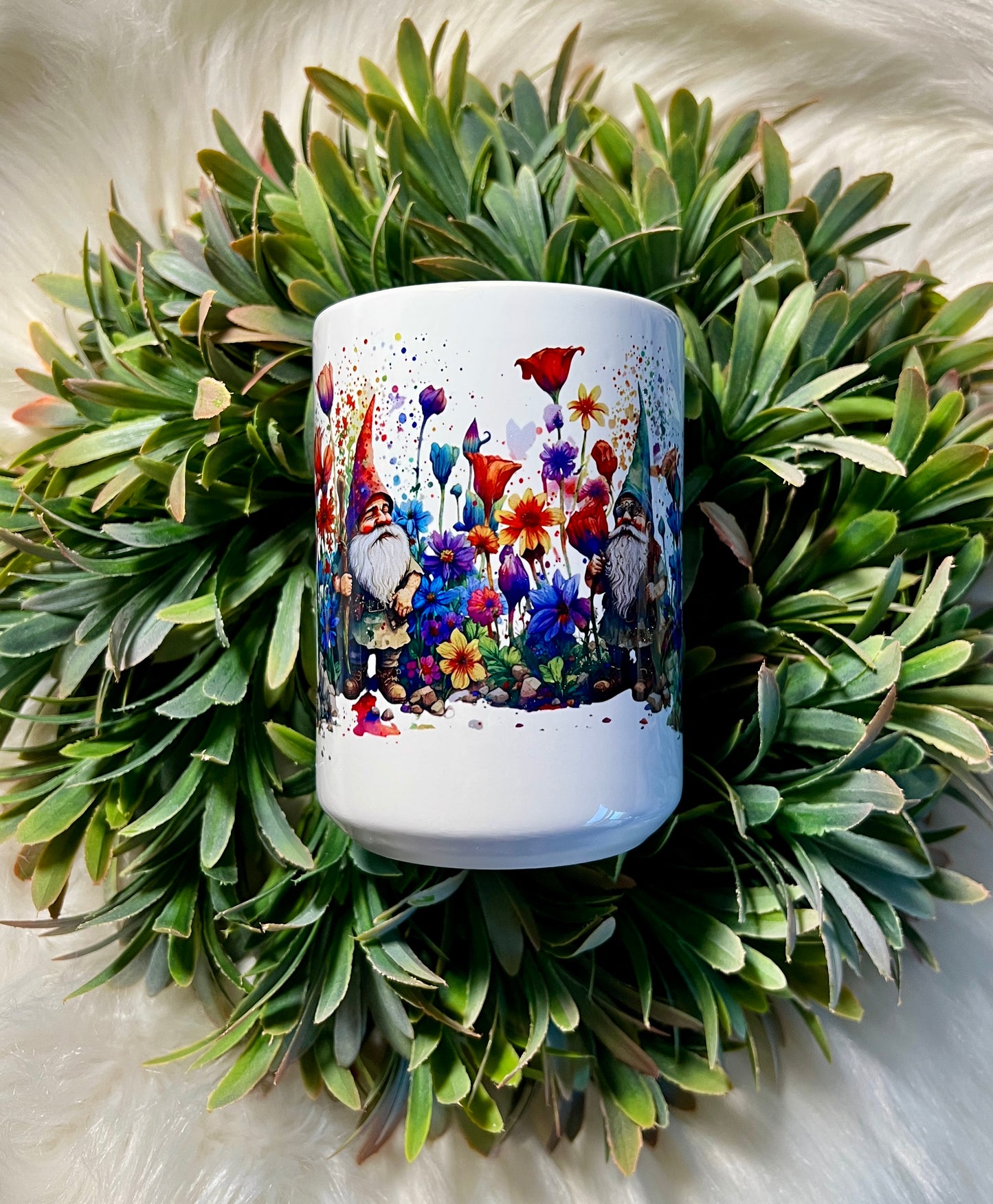 Gnomes and flowers mug