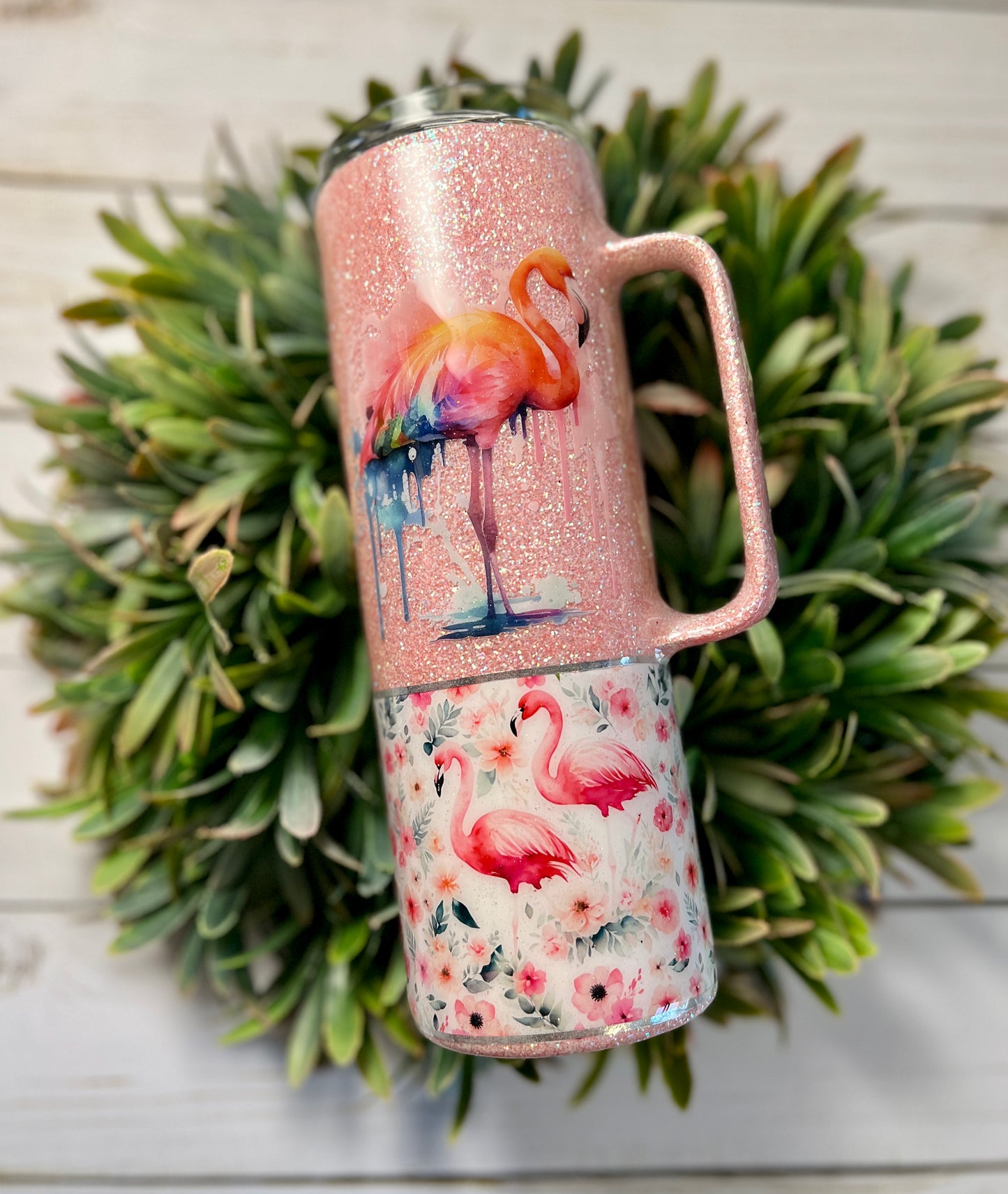 Flamingo tumbler - pink with handle