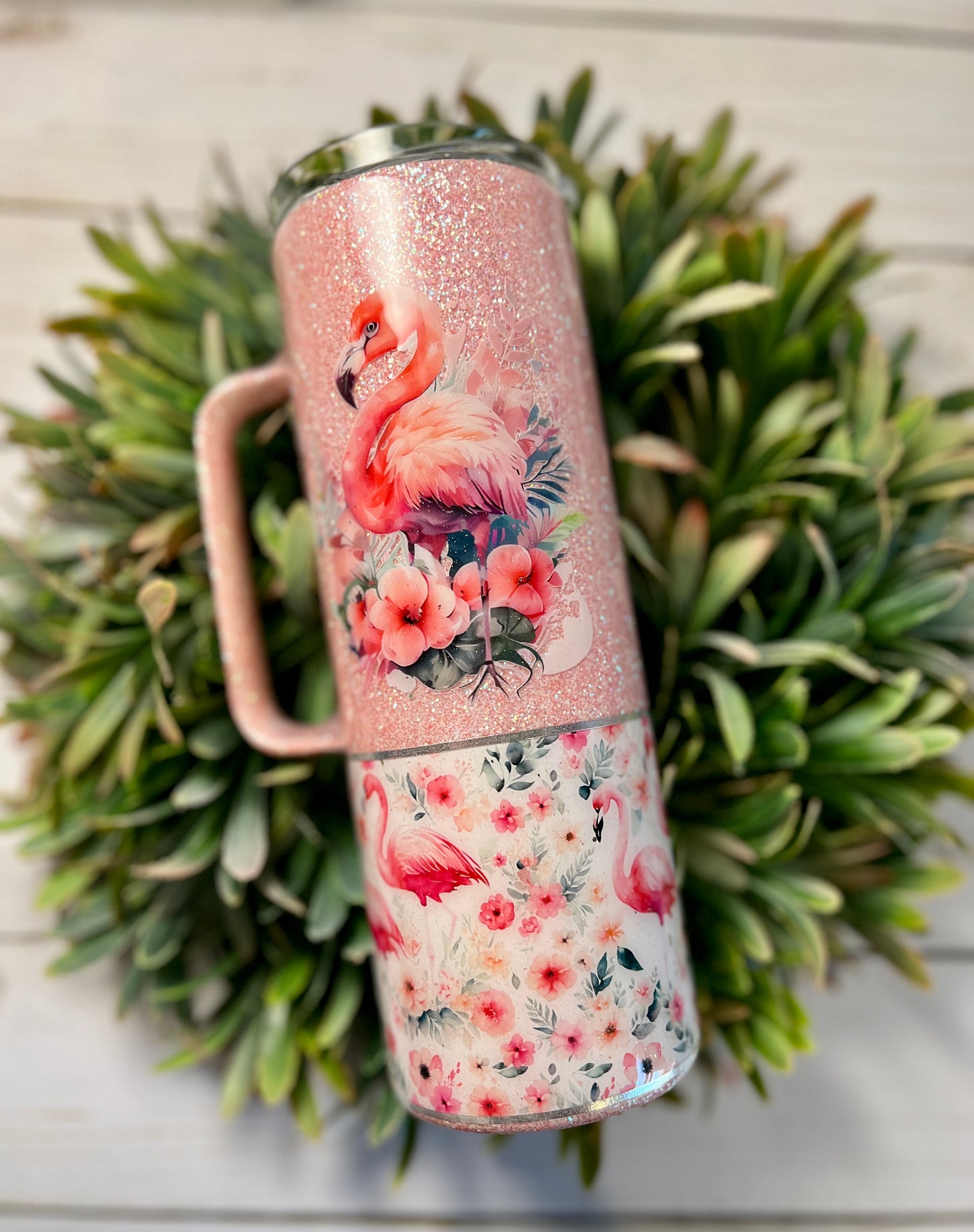 Flamingo tumbler - pink with handle