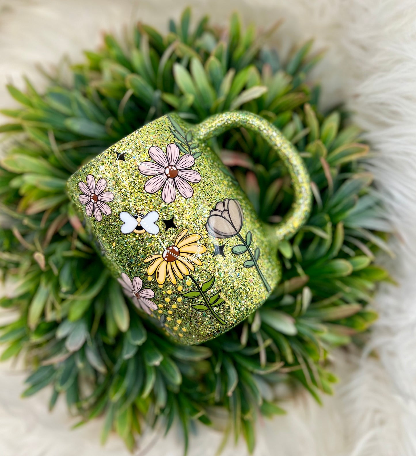 Green floral mug