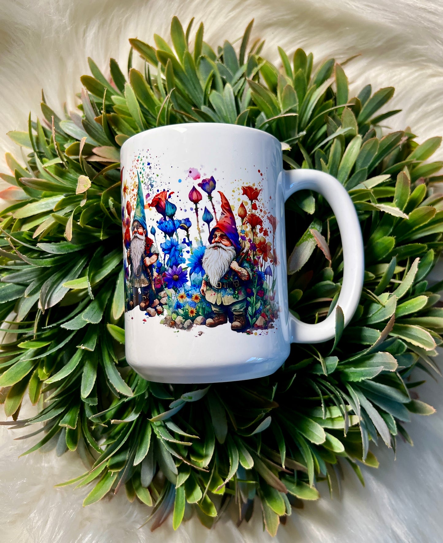 Gnomes and flowers mug