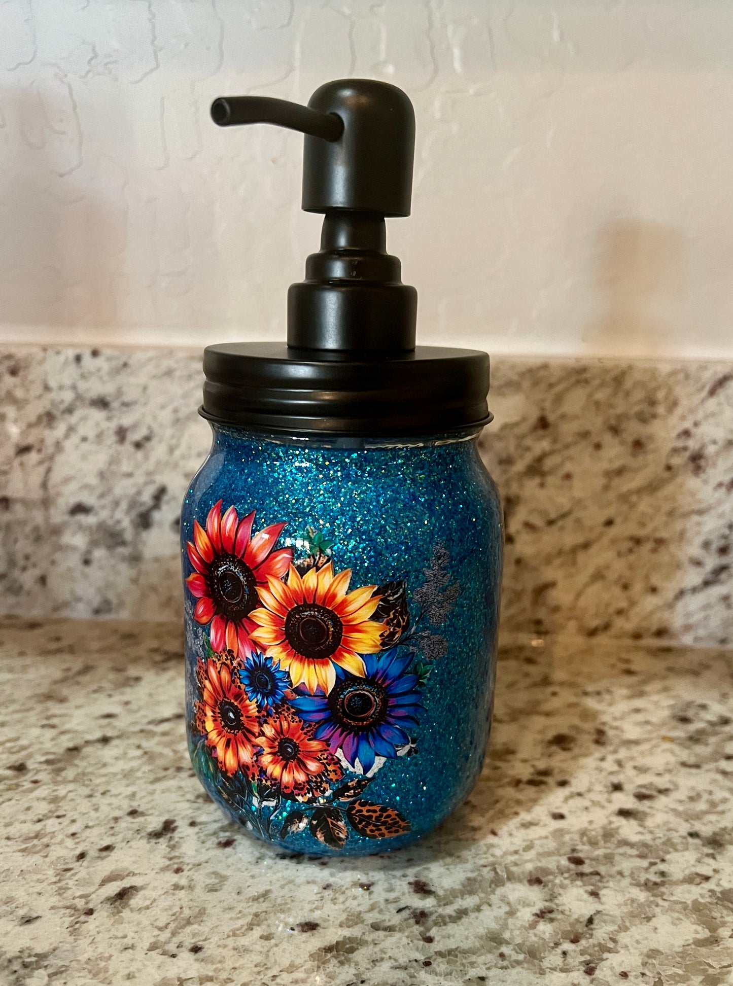 Blue floral soap dispenser